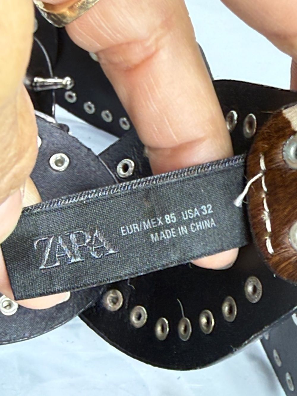 (H) Zara cow-print leather belt, size 32(1)-34(1) (shell style) New without tags - Picture 8 of 13